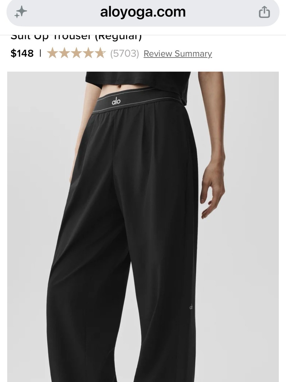 ALO Yoga Black Wide-Leg Suit-Up Trousers